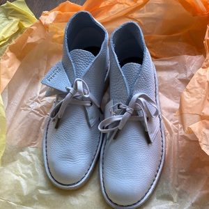 White leather Clarks desert boots